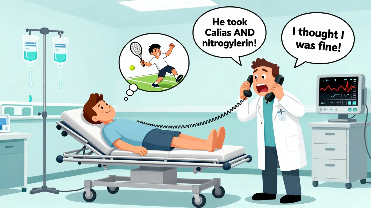 An emergency room scene shows a patient in Trendelenburg position as doctors react to a dangerous drug mix with floating medical alerts.