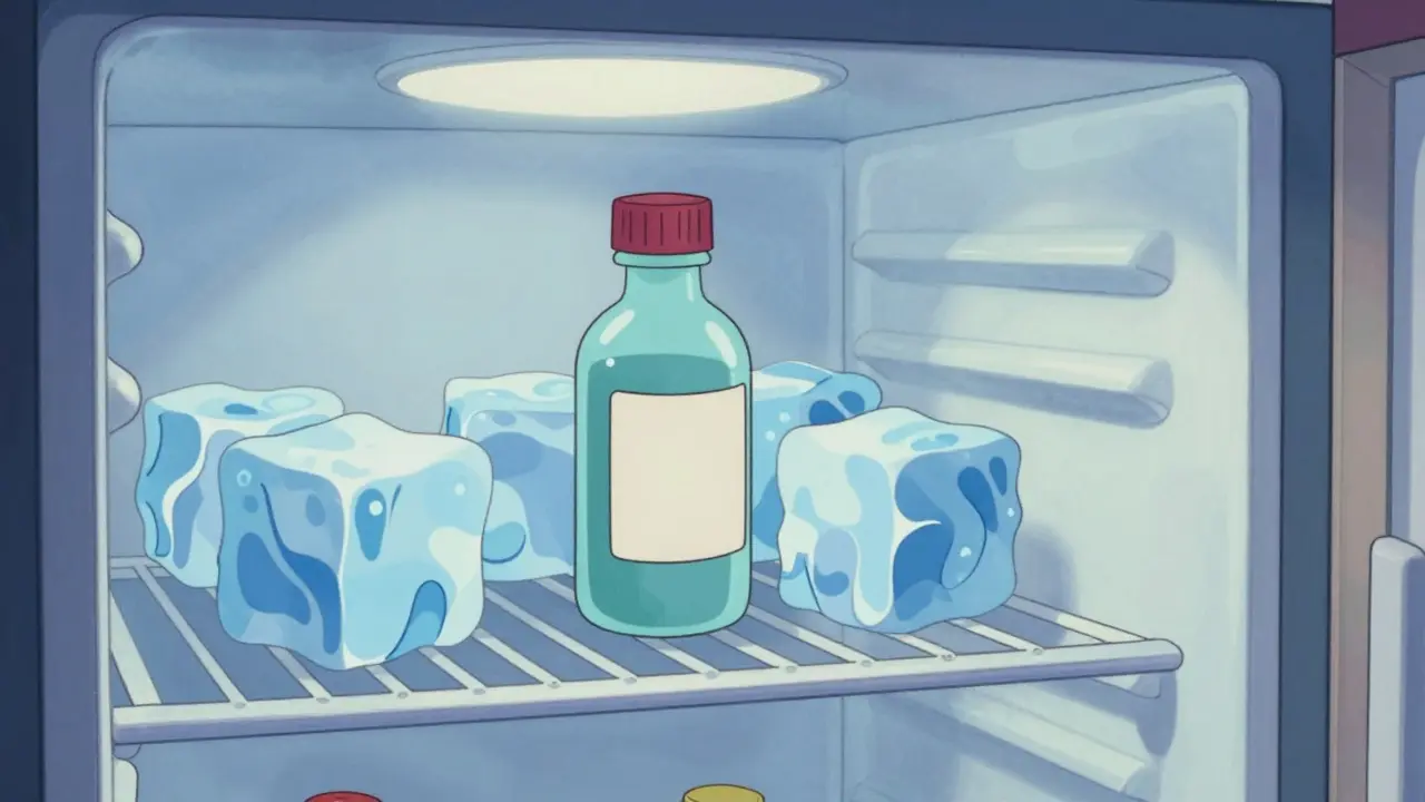 Vintage illustration of medicine inside a fridge