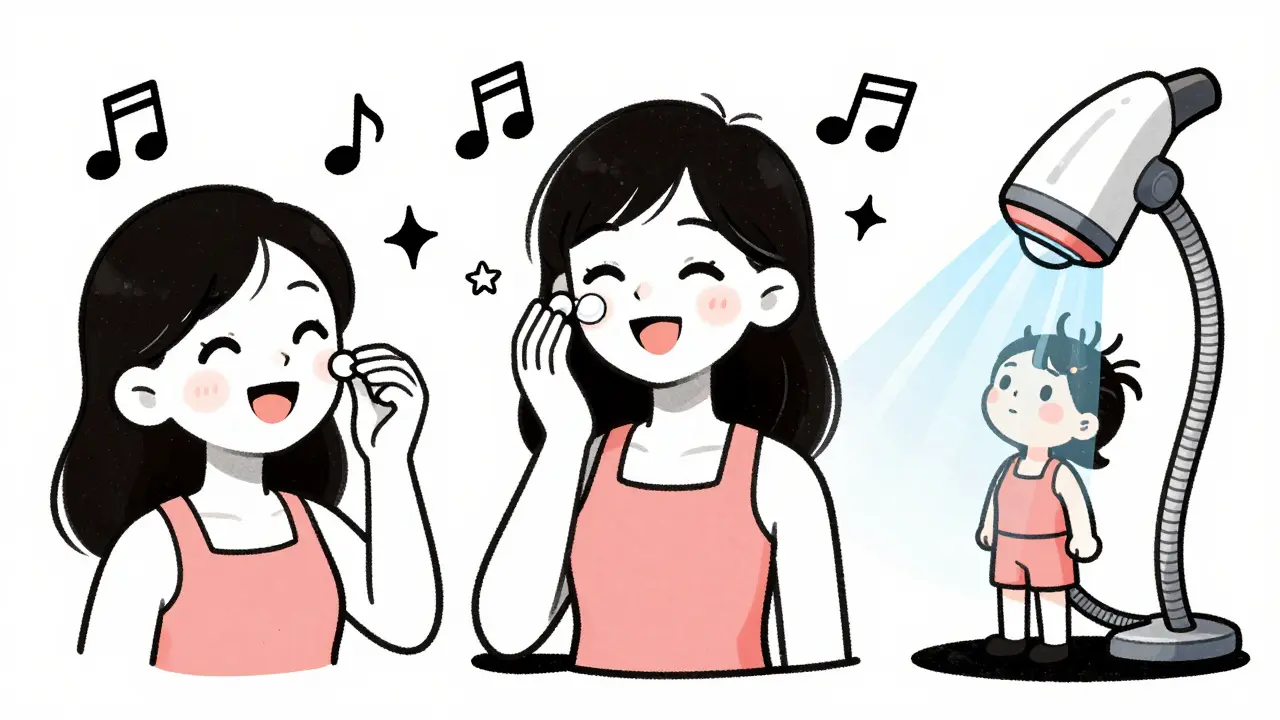 Cartoon woman undergoing a combination of medical and laser hair treatments